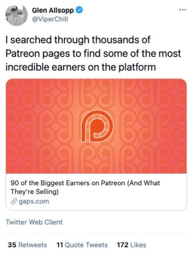 leaked patreon|54 of the Biggest Earners on Patreon (And What They’re Selling).